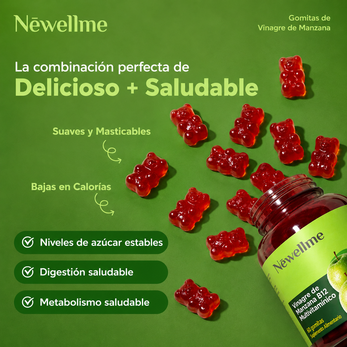Gomitas de Vinagre de Manzana - Quemador de Grasa Natural - 60 gomitas