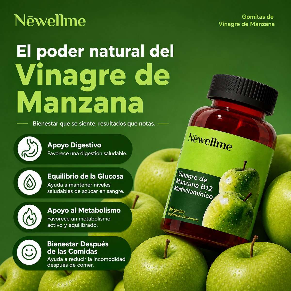 Gomitas de Vinagre de Manzana - Quemador de Grasa Natural - 60 gomitas