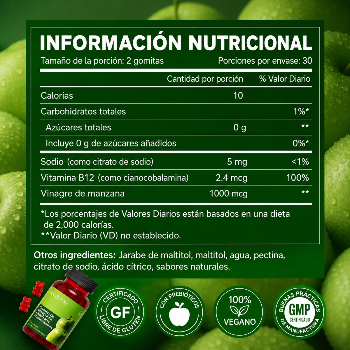 Gomitas de Vinagre de Manzana - Quemador de Grasa Natural - 60 gomitas