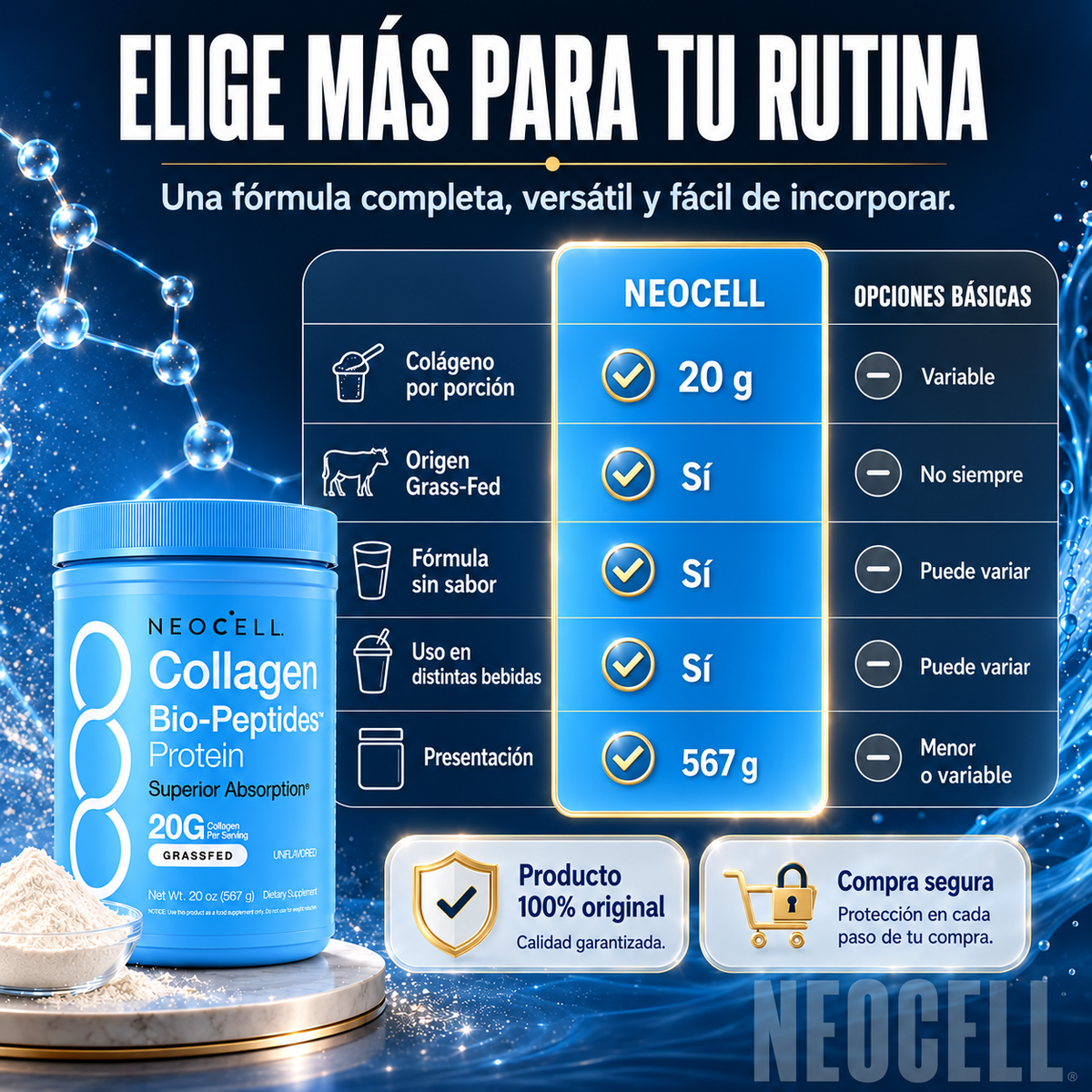 Colágeno Bio-Péptidos NeoCell Grass Fed 567 g - 20 g por porción
