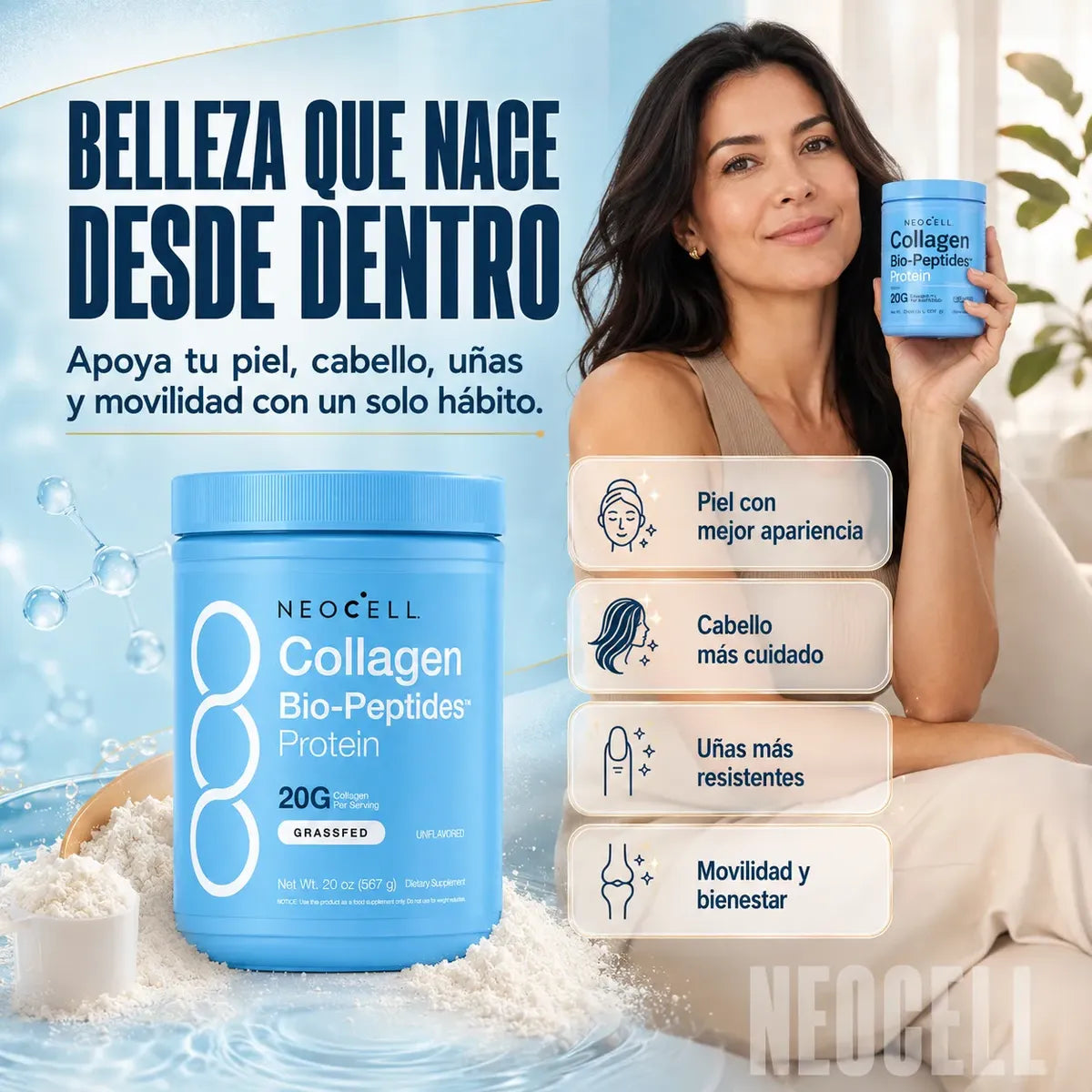 Colágeno Bio-Péptidos NeoCell Grass Fed 567 g - 20 g por porción