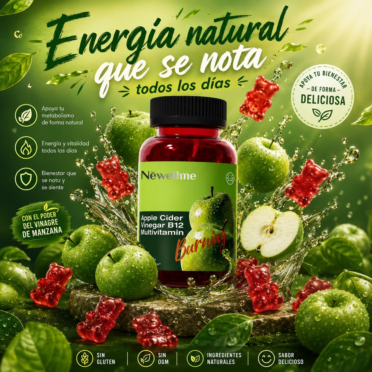 Gomitas de Vinagre de Manzana - Quemador de Grasa Natural - 60 gomitas